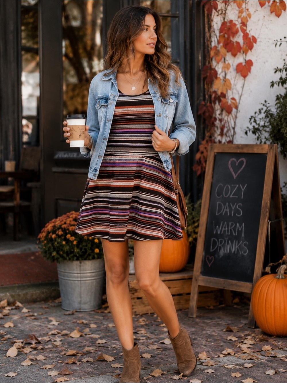 Rhapsody Striped Fit & Flare Dress | Boho Fall Skater Dress | Boutique MiniDress